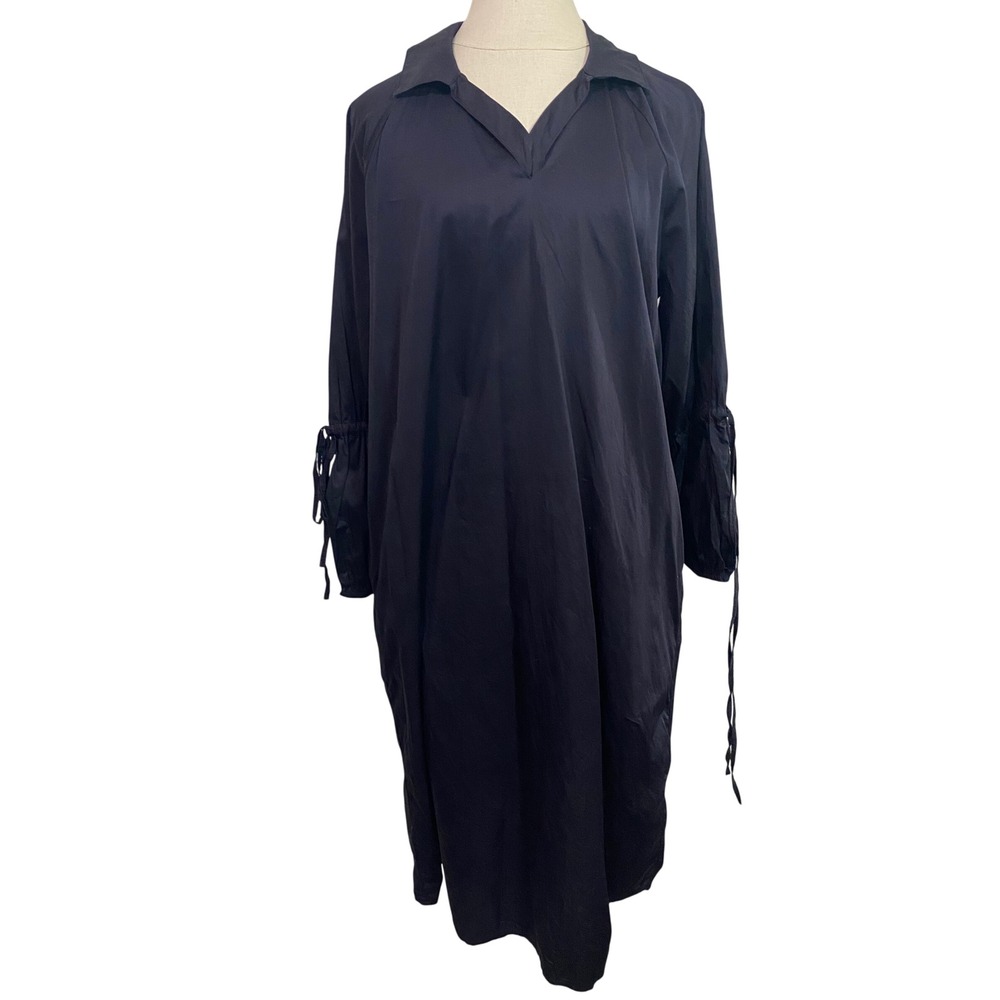 Harshman Los Angeles Black 100% Cotton Midi Shirt Dress Drawstring Sleeve Size L